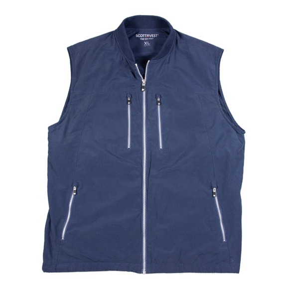 SCOTTeVEST The 101 Vest Mens XL Blue Full Zip Sleeveless Travel Utility Pockets - Picture 1 of 16